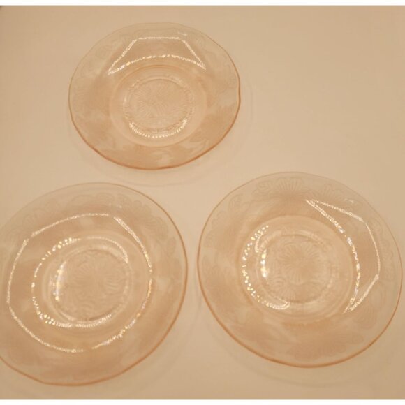 Set of 3 Vintage Macbeth Evans Dogwood Pink Depression Glass Saucers 6" - Picture 1 of 6